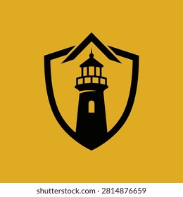 Bold lighthouse graphic symbolizing maritime safety, guidance, and security for navigation.