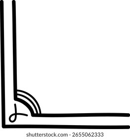 Un diseño de esquina de arte de línea audaz con patrones geométricos y curvas. La ilustración presenta una esquina estilizada con intrincados detalles lineales. Ilustración vectorial de dibujos animados.