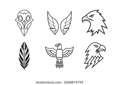 Bold Line Art Eagles and Wings, Perfect for Logos and Designs