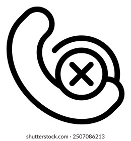 Bold line art icon of a phone receiver with a large x button, representing ending a phone call