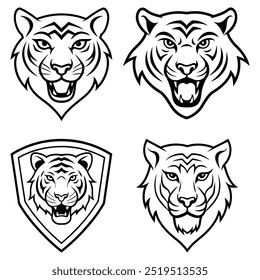 A bold line art illustration of a tiger, capturing its powerful form and fierce expression with fluid, minimalist lines and striking detail.
