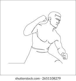A bold line art of an MMA fighter throwing a powerful punch, captured in a dynamic pose with intense expression, showcasing strength and focus in a minimalist style.