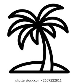 Bold Line Art Palm Tree Icon: Tropical Summer Vacation Design Element