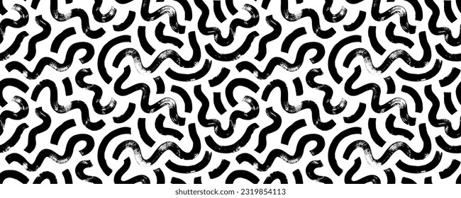 Bold line doodle seamless pattern. Creative minimalist style art background for children or trendy design with basic shapes. Curved bold brush strokes ornament. Trendy texture design with squiggles.