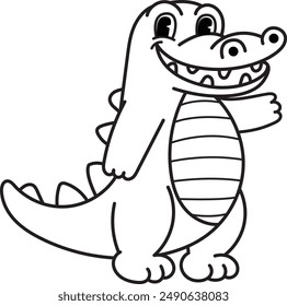 Fettgewölbtes Strichzeichnungs-Krokodil mit editierbarer Strichstärke zum Ausmalen von Seiten für Kinder. Vektorillustration.