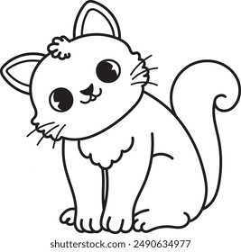 Bold line drawing cute baby cat or kitten,with editable stroke thickness for coloring page for kids. Vector illustration.