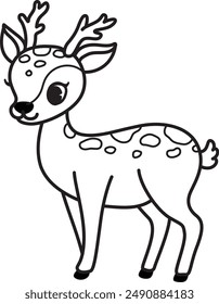 Bold line drawing cute baby deer or fawn with editable stroke thickness for coloring page for kids. Vector illustration.