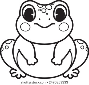 Bold line drawing cute frog or toad with editable stroke thickness for coloring page for kids. Vector illustration.