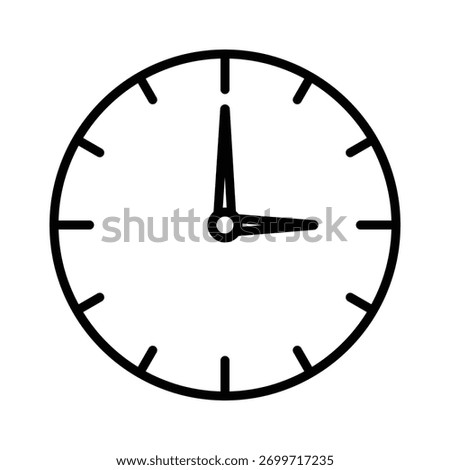 Bold line icon of an analog clock displaying exactly 3:00, suitable for meeting schedules and time-based planning. 