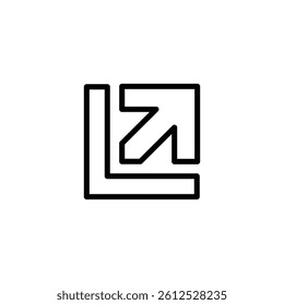 Bold line icon of an arrow moving upward and to the right from a lower corner symbol for navigation or growth visuals Use for design and illustration projects.