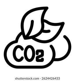 Bold line icon depicting a green leaf interacting with a co2 cloud, symbolizing the process of carbon capture and environmental protection