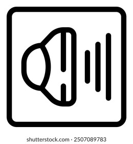 Bold line icon representing a speaker emitting sound waves, symbolizing audio output and sound production