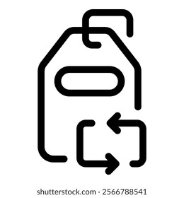 Bold line icon of a reusable tag, emphasizing the concept of reducing waste in the packaging industry