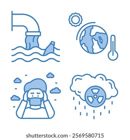 Bold Line Icons for Environmental Pollution and Greenhouse Effect