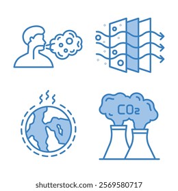 Bold Line Icons for Environmental Pollution and Greenhouse Effect