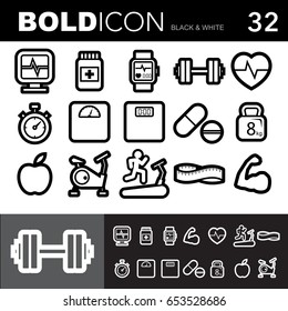 Bold line icons , Exercise set.Illustration eps 10