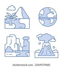 Bold Line Icons for Natural Environment and Climate Disaster