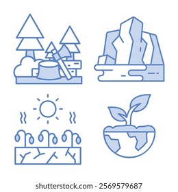 Bold Line Icons for Natural Environment and Climate Disaster