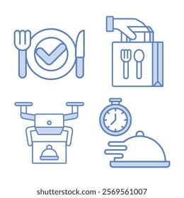 Bold Line Icons Representing Food Delivery Service