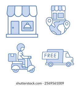 Bold Line Icons Representing Food Delivery Service