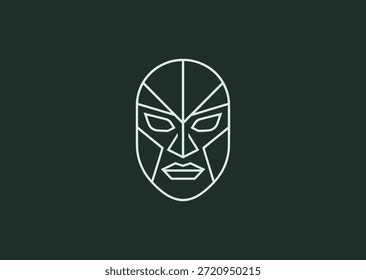 A bold line mask logo with balanced symmetry and expressive contours, representing mystery, identity, and artistic character