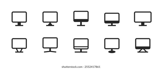 Ícones do monitor em negrito. Coleção de ícones de exibição e tela de vetor editável.