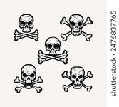 Bold Line Pirate Head Emblems Illustration Set