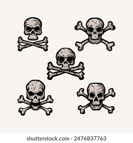 Bold Line Pirate Head Emblems Illustration Set