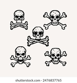 Bold Line Pirate Head Emblems Illustration Set