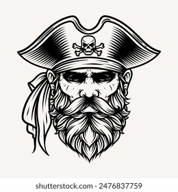 Bold Line Pirate Head Illustration