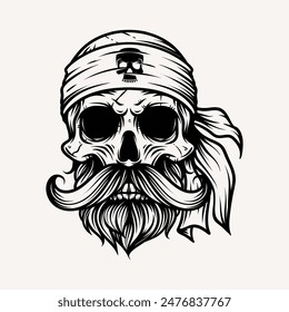 Bold Line Pirate Head Illustration