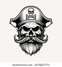 Bold Line Pirate Head Illustration