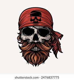 Bold Line Pirate Head Illustration