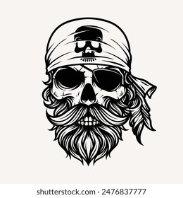 Bold Line Pirate Head Illustration