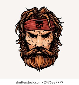 Bold Line Pirate Head Illustration