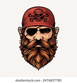 Bold Line Pirate Head Illustration