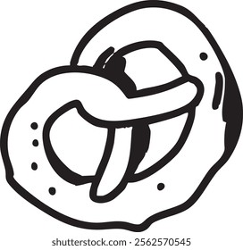 Bold Line Pretzel Illustration. Simple and modern design. Hand-drawn pretzel with bold outlines in vector art.	