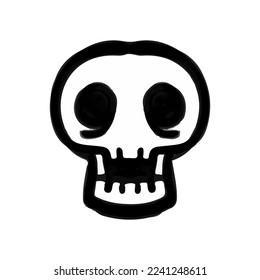 Bold line sketch cute skull on white background