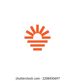 Bold Line Sunrise Sunset with Ocean Sea Water Logo Design Vector