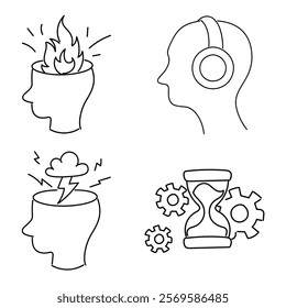 Bold Line and White Line Doodle of Mindset and Head Concepts