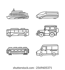 Bold Line and White Line Doodle of Various Means of Transport