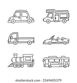 Bold Line and White Line Doodle of Various Means of Transport