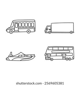 Bold Line and White Line Doodle of Various Means of Transport