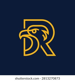 Bold linear monogram combining the letter R and a hawk profile for professional branding.