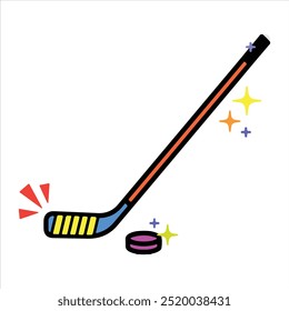 Bold lined Quirky Hockey Stick and Puck