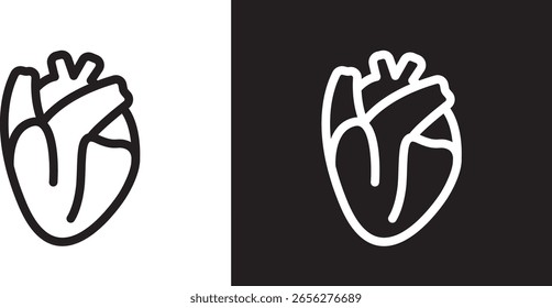 fette Linien anatomisches Herz positiv negativ Symbol Vektorbild