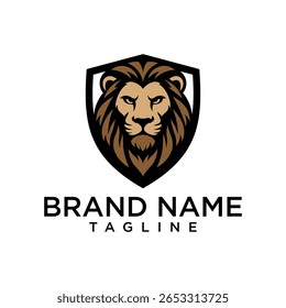 a bold lion head enclosed in a strong black shield, representing strength, courage, and leadership with a touch of modern heraldry