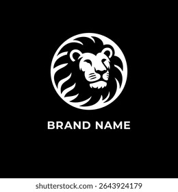Bold lion head logo in circular emblem for luxury branding and powerful business identity design 