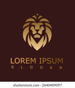 Bold lion head logo in gold gradient on a dark background, symbolizing strength, leadership, and prestige with modern