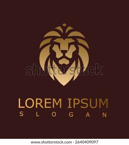 Bold lion head logo in gold gradient on a dark background, symbolizing strength, leadership, and prestige with modern